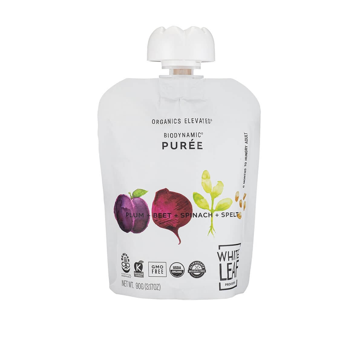 Regeneratively Farmed Organic Baby Food Pouch with Plums + Beet + Spinach + Spelt Puree | White Leaf Provisions