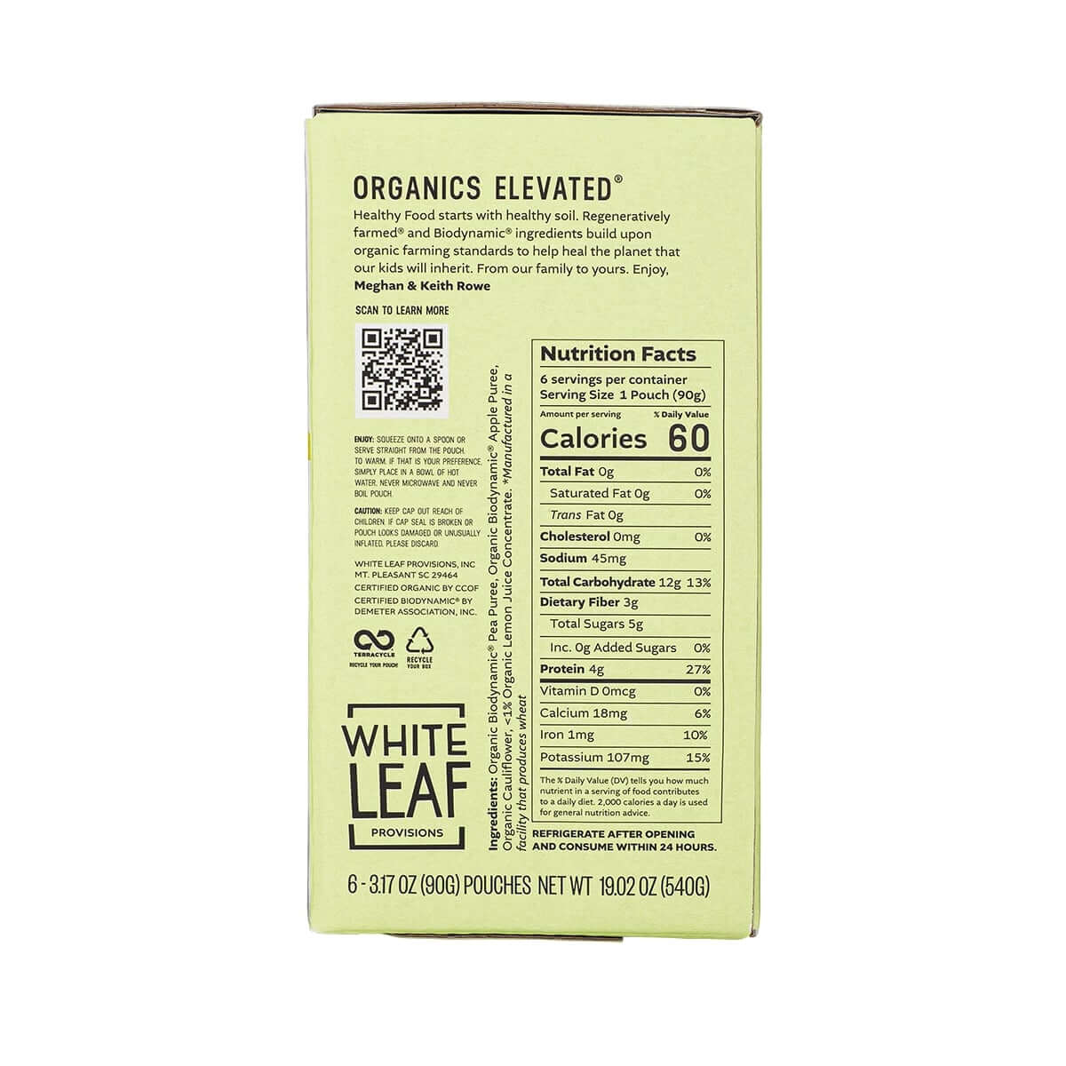 Organic Regeneratively Farmed Pea + Apple + Cauliflower Puree | White Leaf Provisions