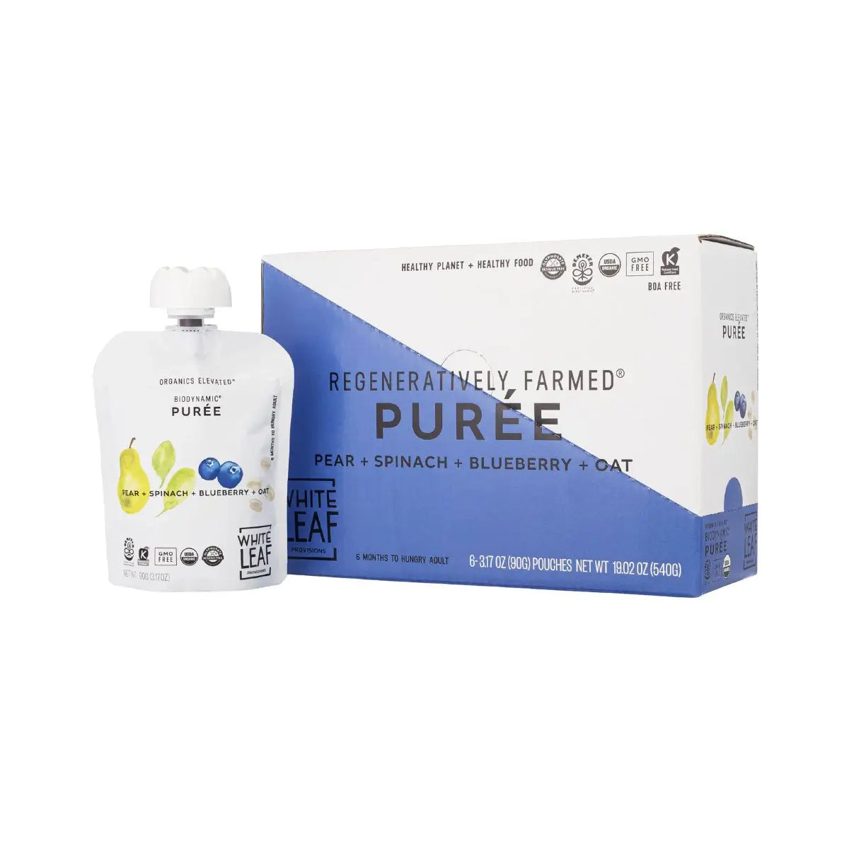 Pear + Spinach + Blueberry Baby Food Pouches | White Leaf Provisions