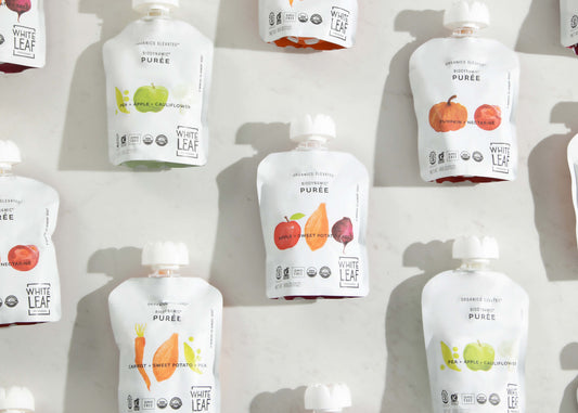 white leaf regeneratively farmed baby food puree pouches