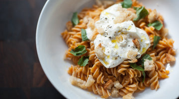 Sonora Wheat Fusilli with Heirloom Tomato Sauce, Burrata and Basil