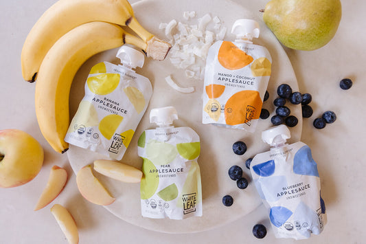 white leaf healthy apple sauce pouches