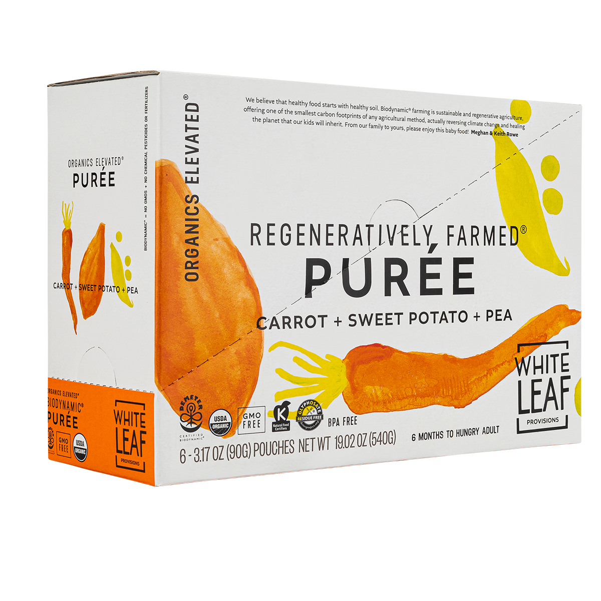 Organic, regeneratively farmed Puree - Carrot + Sweet Potato + Pea