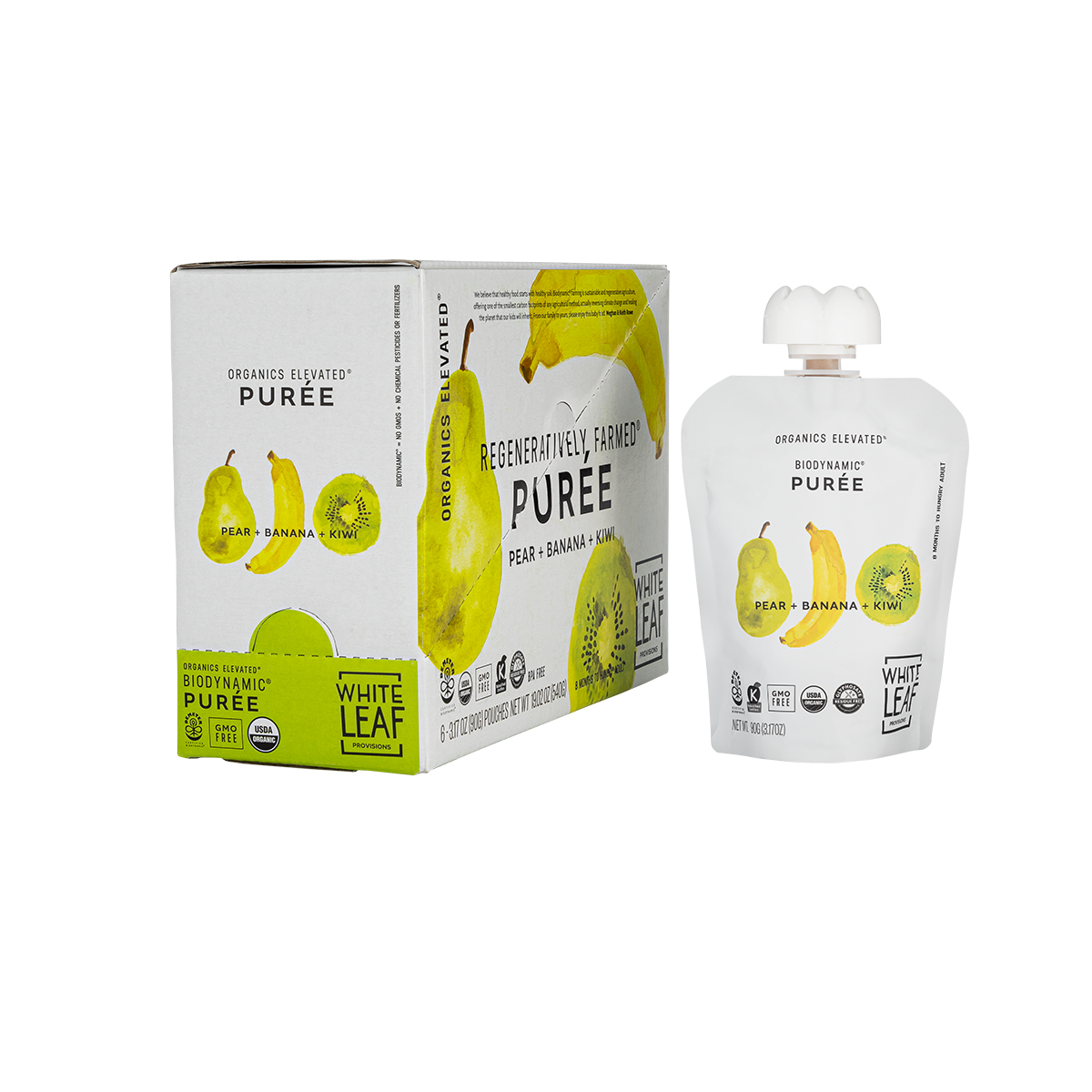 Organic, regeneratively farmed Puree - Pear + Banana + Kiwi