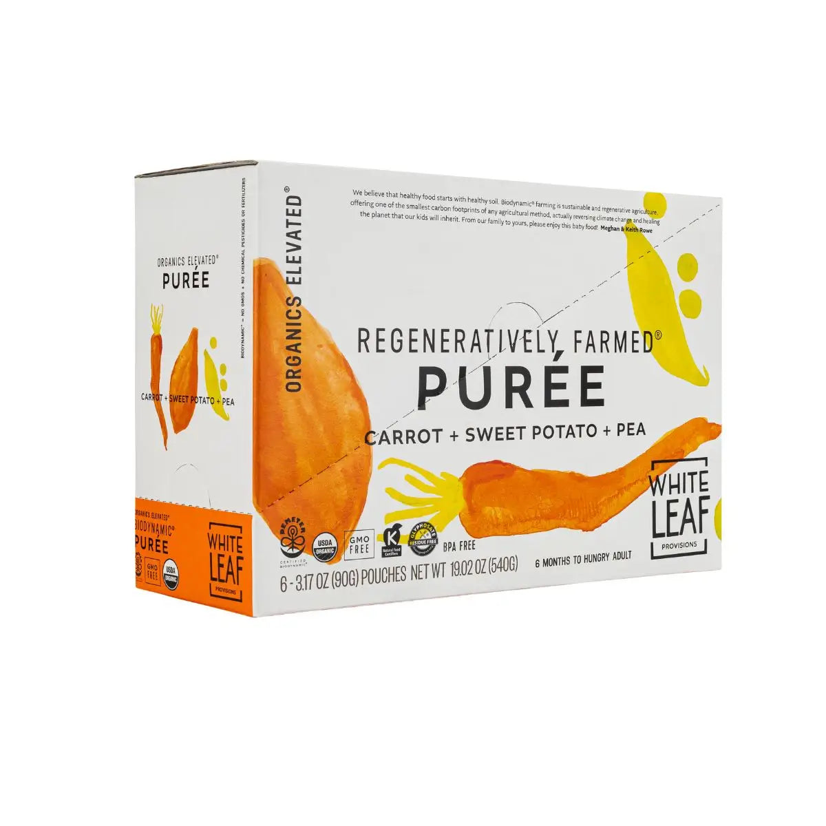 Box of Organic Regeneratively Farmed® Carrot + Sweet Potato + Pea Puree