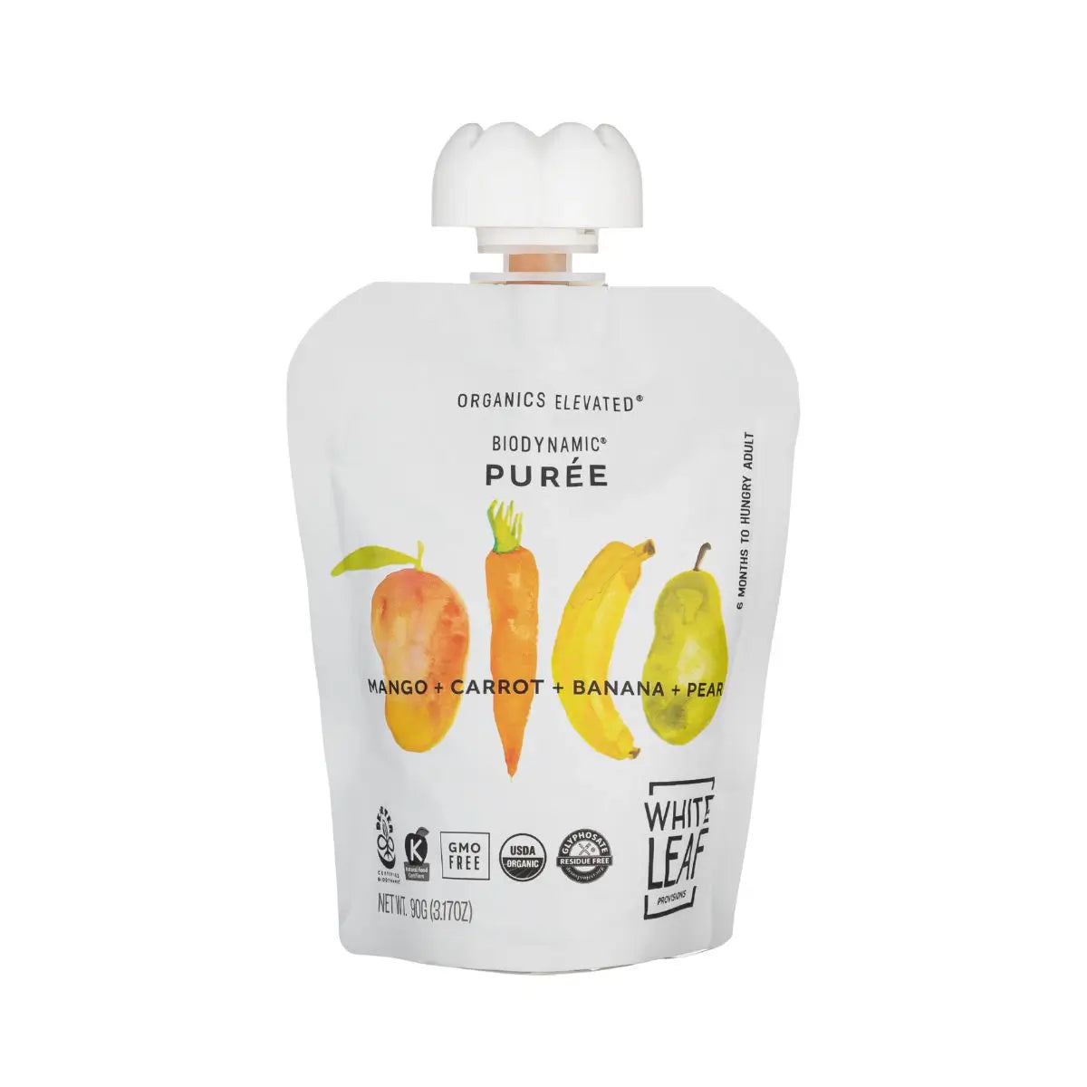Organic Regeneratively Farmed® Mango + Carrot + Banana + Pear Puree | White Leaf Provisions Carrot Baby Food Pouch