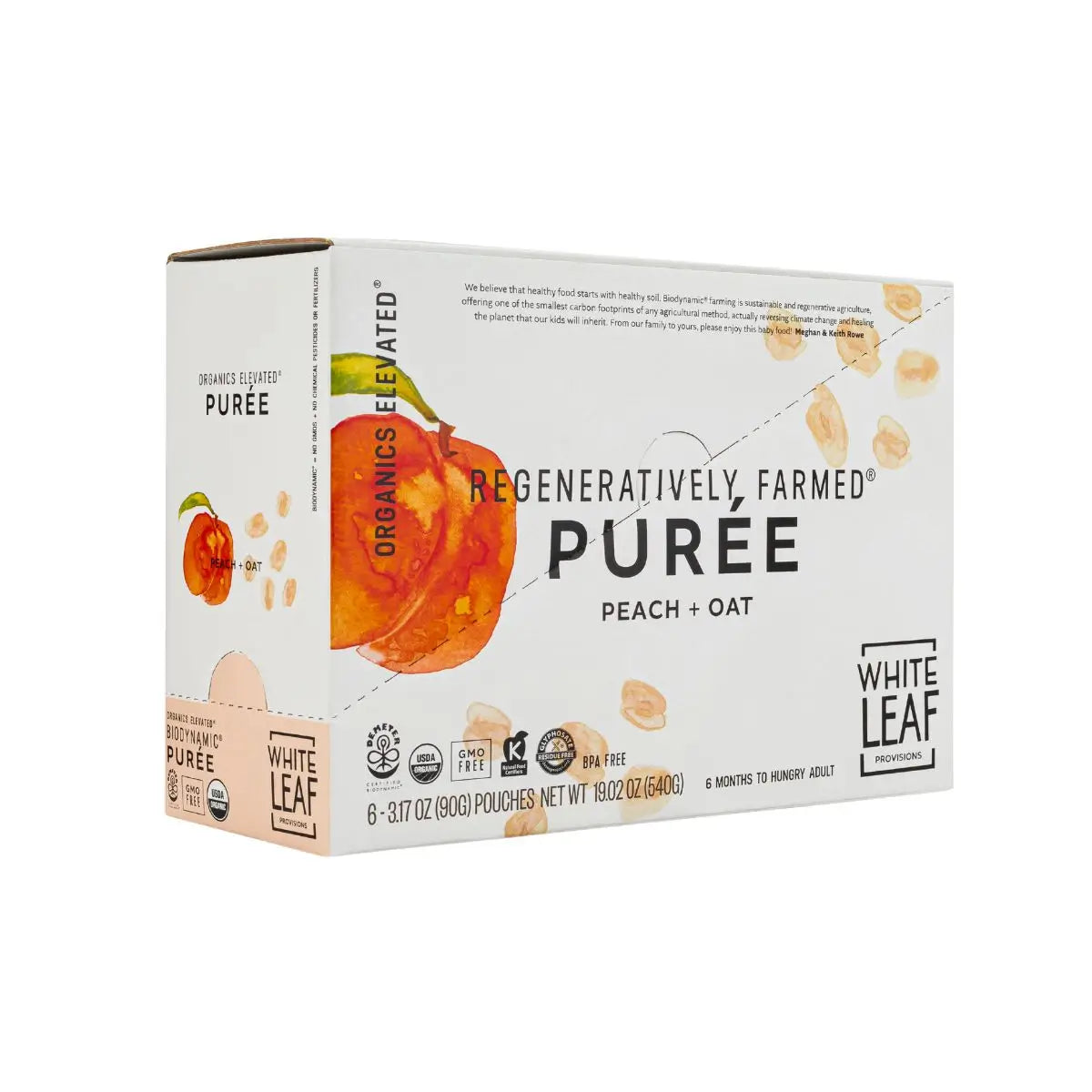 Organic Regeneratively Farmed® Peach + Oat Puree | White Leaf Provisions