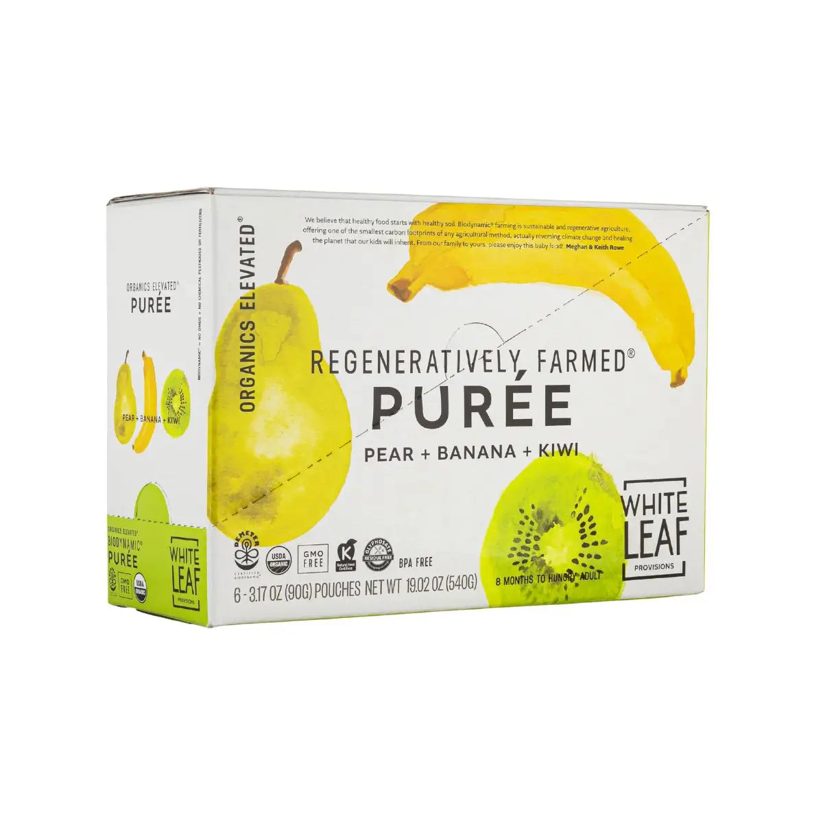 Organic Regeneratively Farmed® Pear + Banana + Kiwi Puree | White Leaf Provisions