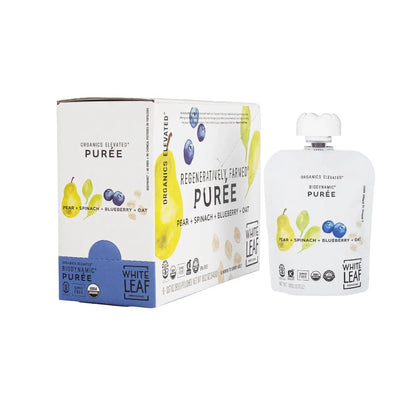 Organic Regeneratively Farmed Pear + Spinach + Blueberry + Oat Natural Baby Food Pouch | White Leaf Provisions